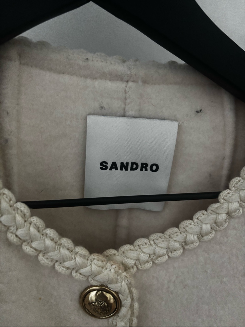 Sandro Cream Boxy Tweed Trim Jacket with Gold-Tone Buttons - Picture 4 of 4
